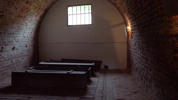 Tabutlar Çek Cumhuriyeti Ndeki Terezin Nazi Toplama Kampının Karanlık Krematoryumunda — Stok video