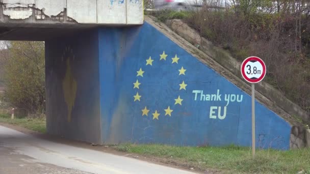 European Union Thanked Kosovo Construction Project — Stock Video