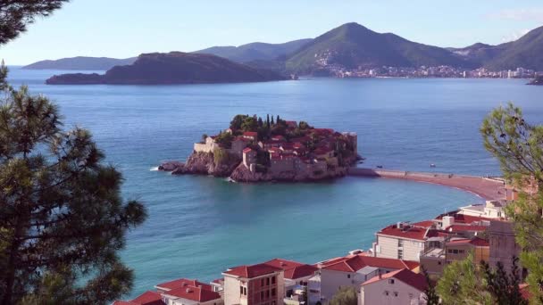 Zřízení Záběru Krásného Ostrova Sveti Stefan Černé Hoře — Stock video