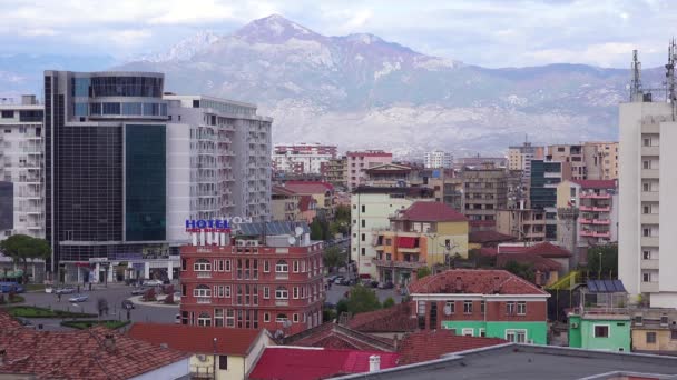 Buen Plano Establecimiento Del Horizonte Shkoder Albania — Vídeo de stock