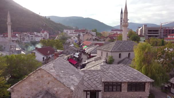 Creación Disparo Contra Antigua Ciudad Mostar Bosnia Herzegovina — Vídeo de stock