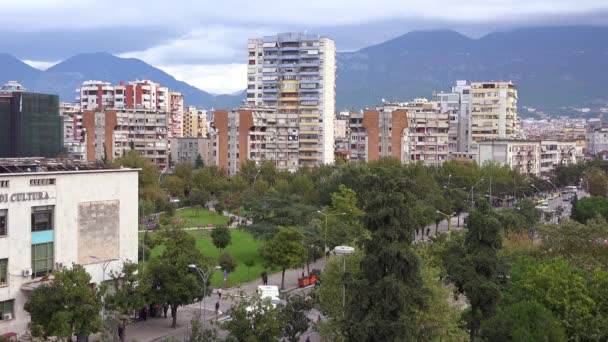 Skyline Plano Apartamentos Negocios Centro Tirana Albania — Vídeos de Stock