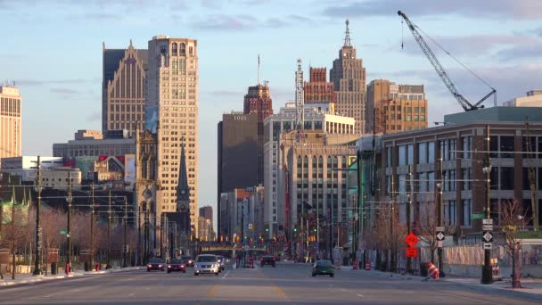 Buen Tiro Mirando Por Amplio Bulevar Centro Detroit Michigan — Vídeo de stock