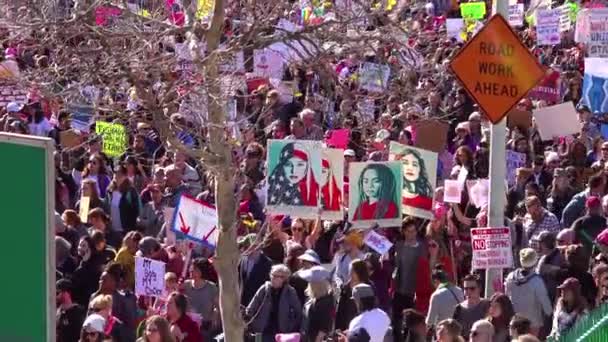 数十万人在加利福尼亚州洛杉矶市中心游行抗议唐纳德 特朗普的总统任期 — 图库视频影像