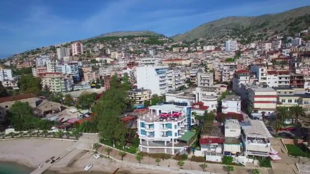 Nice Aerial Shot Resort Town Sarande Coast Albania — Stock Video