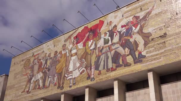 Revolutionary Mural Depicts Peoples Revolution Communist Values Tirana Albania — Stock Video