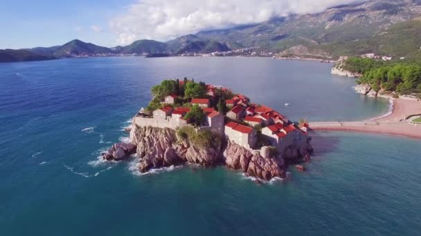 Pozoruhodné Letecké Záběry Přes Krásný Ostrov Sveti Stefan Černé Hoře — Stock video
