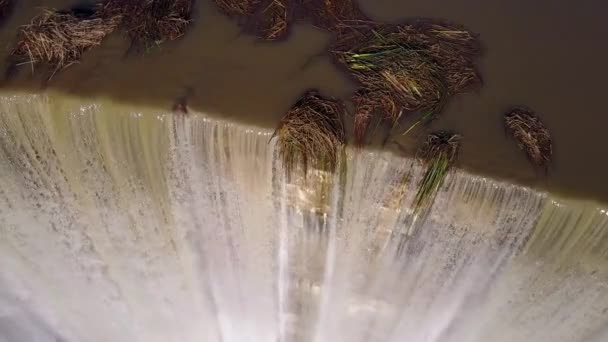 Krásná Anténa Nad Vysokým Vodopádem Nebo Přehradou Plné Povodňové Fázi — Stock video