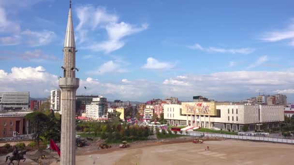 Hauptmoschee Und Skyline Der Stadt Der Innenstadt Von Tirana Albanien — Stockvideo