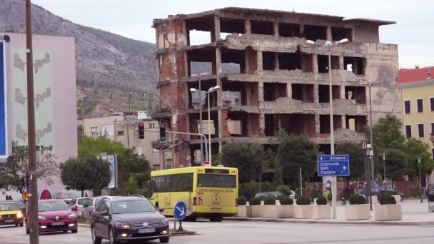 Edificios Arruinados Guerra Centro Mostar Bosnia Herzegovina — Vídeos de Stock