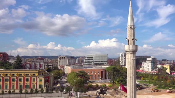 Hauptmoschee Und Skyline Der Stadt Der Innenstadt Von Tirana Albanien — Stockvideo