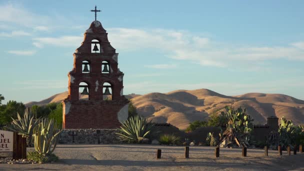 Piękna Stara Kalifornijska Architektura Misji Mission San Miguel Zachodzie Słońca — Wideo stockowe