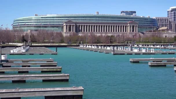 Военное Поле Чикаго Гаванью Переднем Плане — стоковое видео