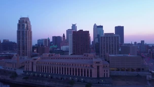 Uma Antena Centro Minneapolis Minnesota Noite — Vídeo de Stock