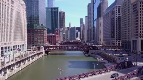 Antenn Över Chicago River Centrala Chicago — Stockvideo