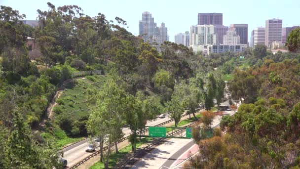 サンディエゴ近くのカリフォルニア高速道路に沿って交通が動きます — ストック動画