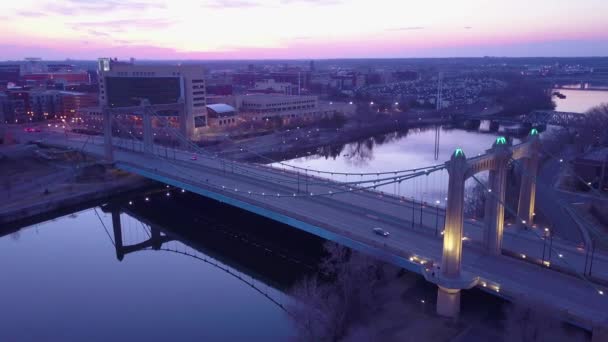 Wysoka Antena Kąta Śródmieścia Minneapolis Minnesota Nocy — Wideo stockowe