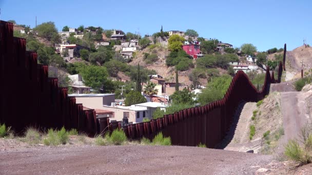 Vue Long Mur Frontalier Entre Les États Unis Mexique Nogales — Video