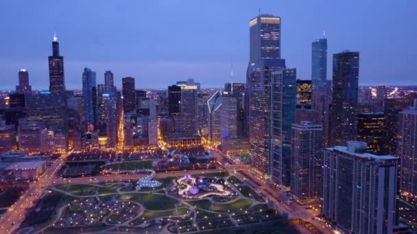Vackra Flygbilder Chicago Illinois Centrum Natten — Stockvideo