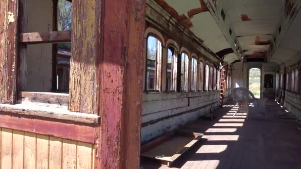 Interior Tren Pasajeros Abandonado Oxidado — Vídeo de stock