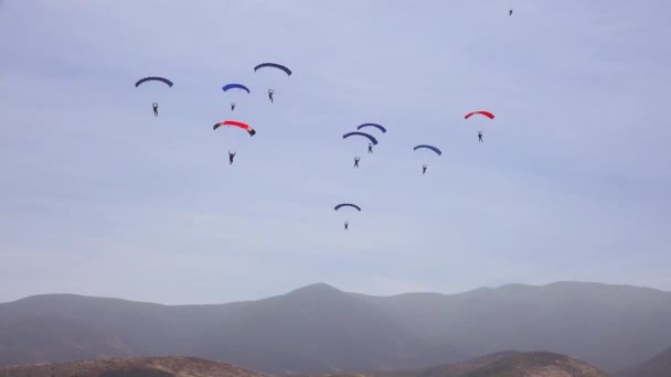 Les Forces Militaires Élite Les Parachutistes Plongent Atterrissent Sur Terrain — Video