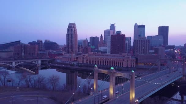 Uma Antena Alto Ângulo Centro Minneapolis Minnesota Noite — Vídeo de Stock