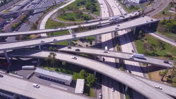 Aeriană Excelentă Peste Vast Schimb Autostrăzi Lângă Los Angeles California — Videoclip de stoc