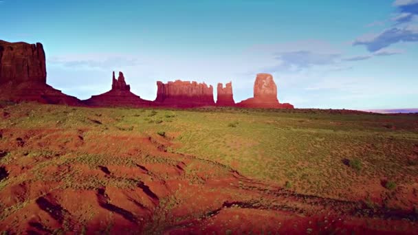 Mooie Antenne Bij Zonsondergang Monument Valley Utah — Stockvideo