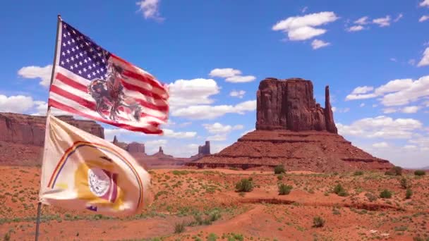 Drapeau Nation Navajo Flotte Dans Parc Tribal Monument Valley — Video