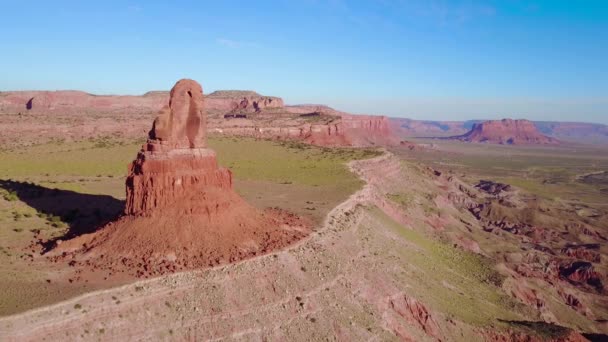Beautiful Inspiring Aerial Rock Formations Monument Valley Utah Sunset — Stock Video