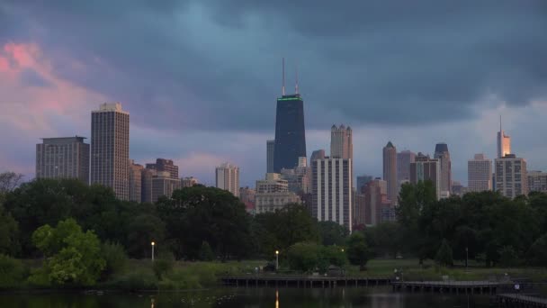 Tid Laspe Dag Till Natt Chicago Centrum Skyline Nära Lincoln — Stockvideo