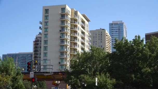 Establishing Shot Neighborhood Downtown Chicago Wil Train Passing — Stock Video