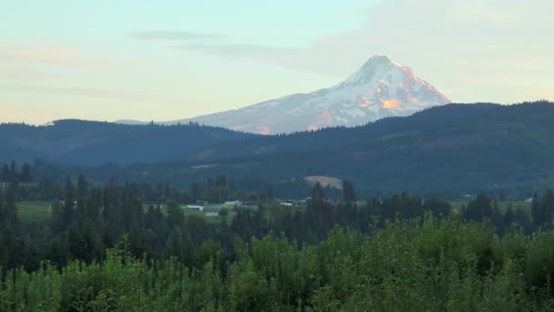 Luce Del Tramonto Sul Monte Hood Vicino Fiume Hood Oregon — Video Stock