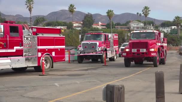 Bomberos Camiones Bomberos Que Pusieron Trabajar Una Zona Descanso Durante — Vídeo de stock