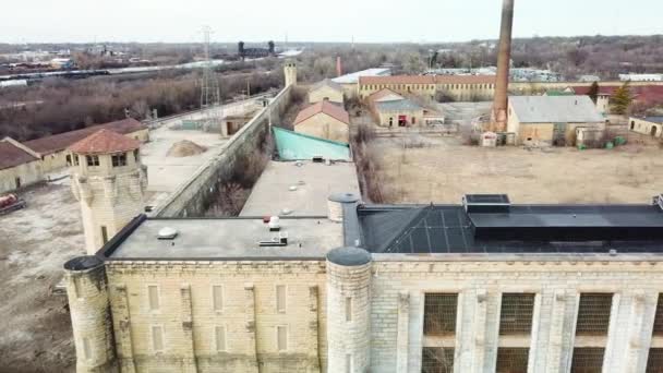 Luchtfoto Van Vervallen Verlaten Joliet Gevangenis Gevangenis Een Historische Plek — Stockvideo