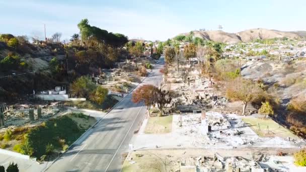 Aerial Entire Street Hillside Homes Destroyed Fire Ventura California Thomas — Stock Video