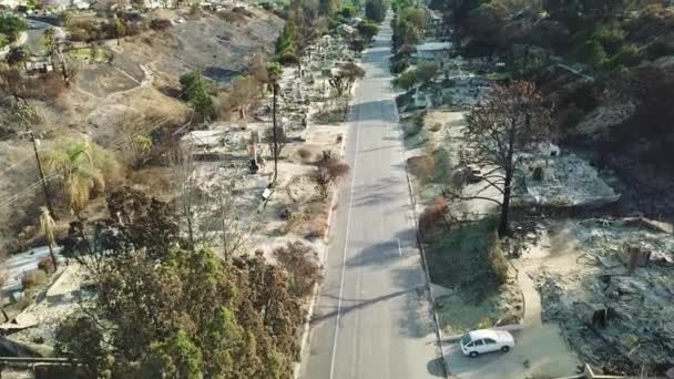 Aeriană Întreaga Stradă Case Dealuri Distruse Incendiu Ventura California Urma — Videoclip de stoc