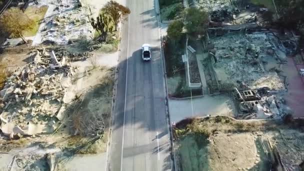 Aerea Tutta Strada Case Collinari Distrutte Incendio Ventura California Seguito — Video Stock
