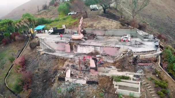 Aerial House Being Bulldozed Hillside Ventura Destruction Thomas Fire — Stock Video