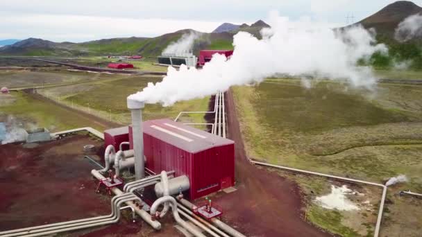 Drone Antenne Boven Geothermische Centrale Van Krafla Ijsland Waar Schone — Stockvideo