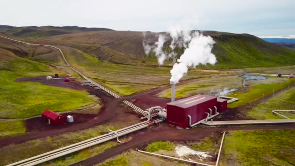 Drone Antenne Boven Geothermische Centrale Van Krafla Ijsland Waar Schone — Stockvideo