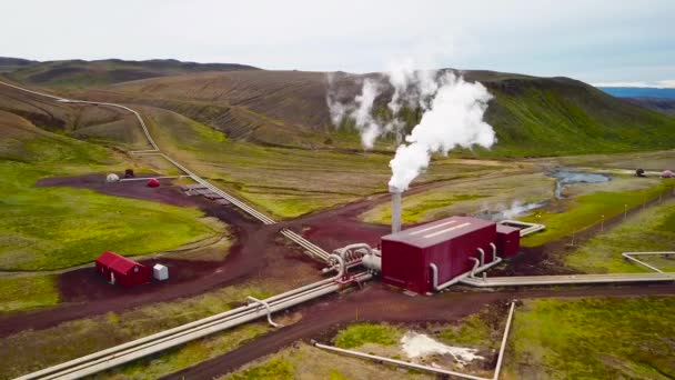 Aeronáutica Drones Sobre Usina Geotérmica Krafla Islândia Onde Eletricidade Limpa — Vídeo de Stock