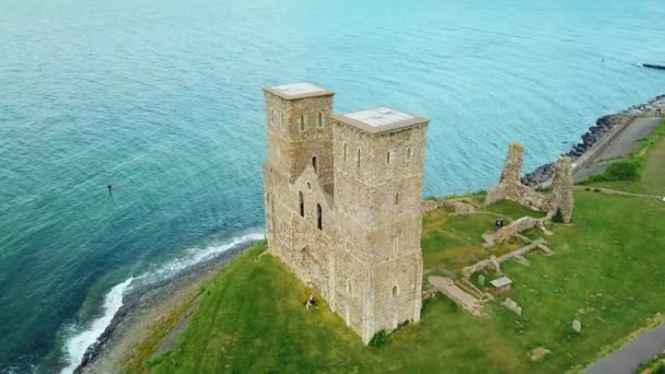 Krásná Drone Anténa Nad Reculver Towers Opuštěné Opatství Kentu Anglie — Stock video