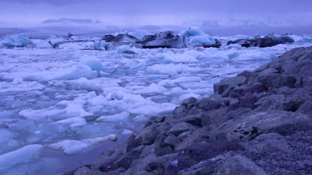 Icebergs Sentar Uma Baía Glacial Sugerir Aquecimento Global Ártico Jokulsarlon — Vídeo de Stock