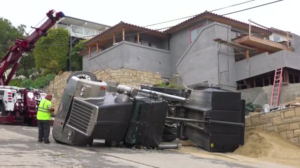 Camion Gunoi Rostogolește Timpul Unui Accident Șantier — Videoclip de stoc