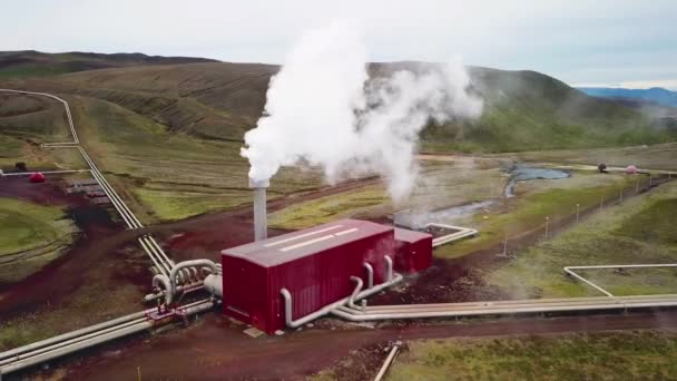 Drone Antenne Boven Geothermische Centrale Van Krafla Ijsland Waar Schone — Stockvideo