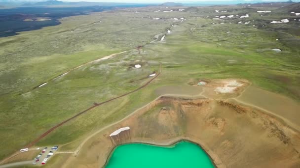 Piękny Widok Drona Obszaru Geotermalnego Krafla Islandii Zielonymi Jeziorami Parującymi — Wideo stockowe