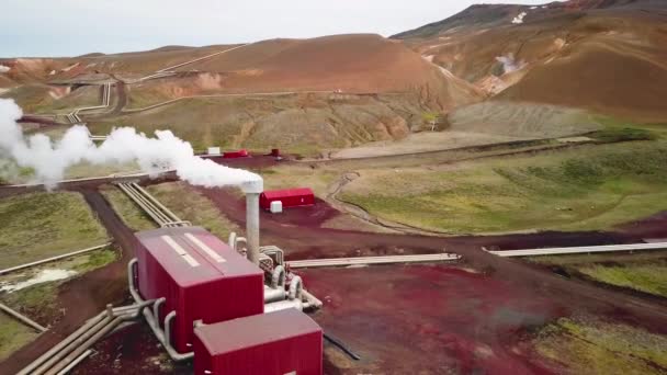 Drone Aerial Krafla Geothermal Power Plant Iceland Clean Electricity Generated — Stock Video