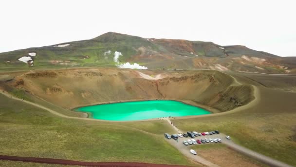 Schöne Drohnenaufnahme Des Geothermischen Gebiets Krafla Island Mit Grünen Seen — Stockvideo