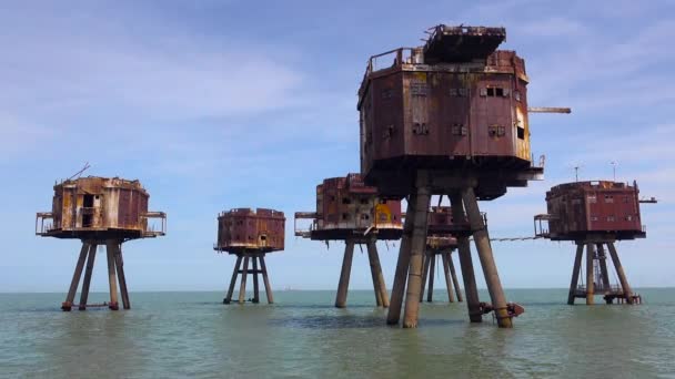 Maunsell Forts Old World War Two Structures Stand Rusting Stilts — Stock Video